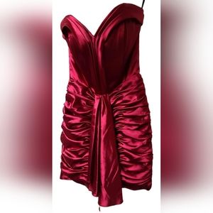 Shireen Red Satin Strapless Dress